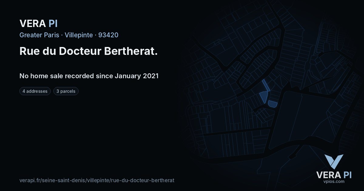 Rue du Docteur Bertherat, Villepinte at night – every parcel coloured by the prices around it, the street's own parcels lit