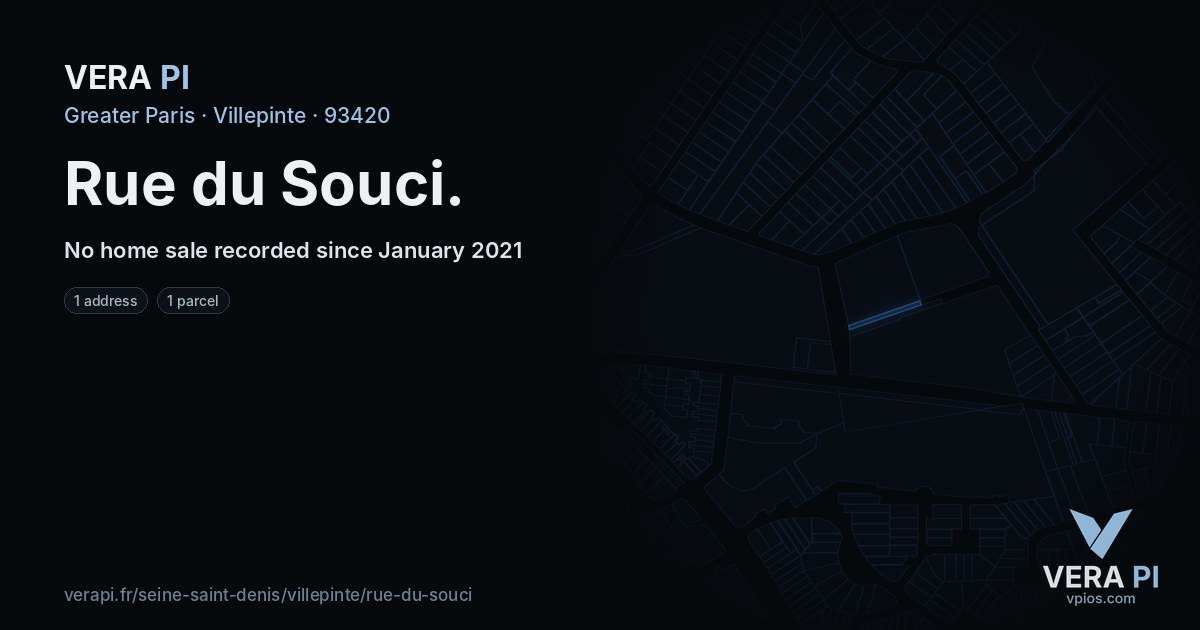 Rue du Souci, Villepinte at night – every parcel coloured by the prices around it, the street's own parcels lit