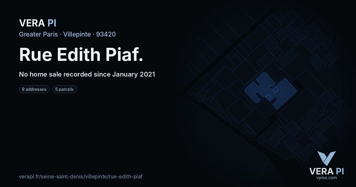 Rue Edith Piaf, Villepinte at night – every parcel coloured by the prices around it, the street's own parcels lit