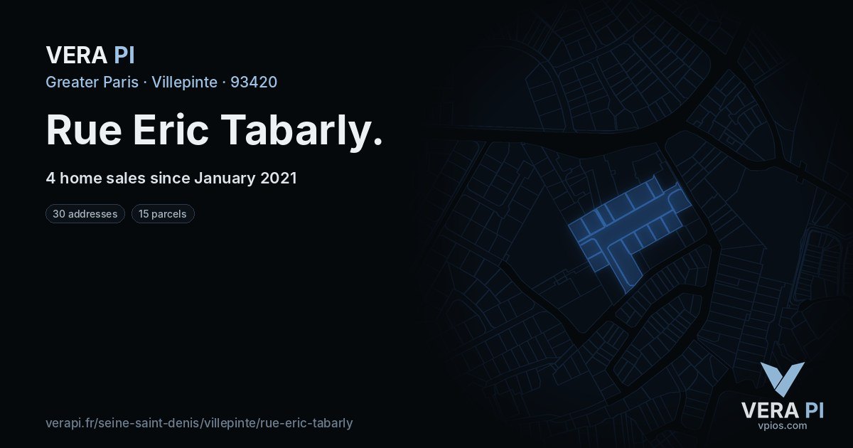 Rue Eric Tabarly, Villepinte at night – every parcel coloured by the prices around it, the street's own parcels lit