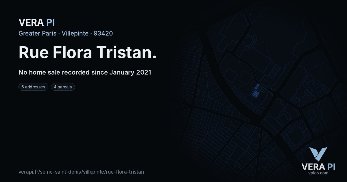 Rue Flora Tristan, Villepinte at night – every parcel coloured by the prices around it, the street's own parcels lit