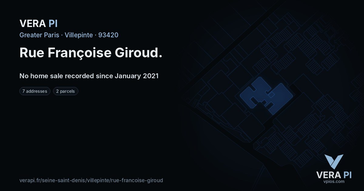 Rue Françoise Giroud, Villepinte at night – every parcel coloured by the prices around it, the street's own parcels lit