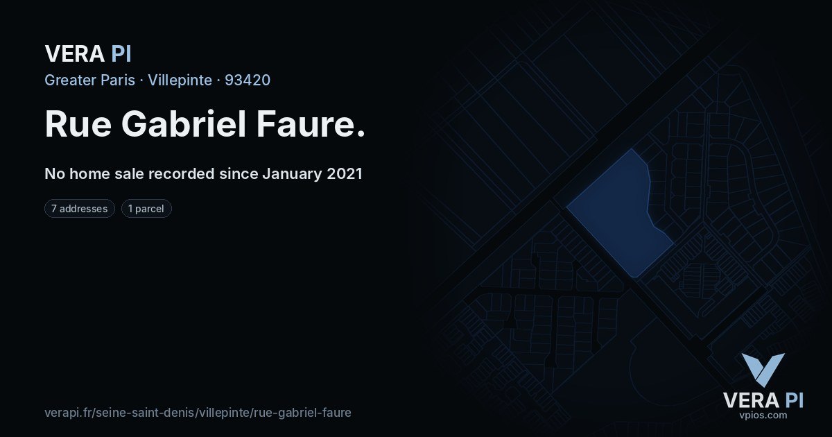 Rue Gabriel Faure, Villepinte at night – every parcel coloured by the prices around it, the street's own parcels lit