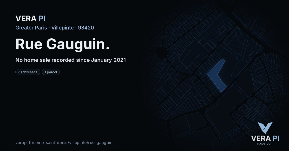 Rue Gauguin, Villepinte at night – every parcel coloured by the prices around it, the street's own parcels lit