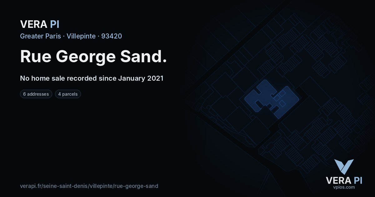 Rue George Sand, Villepinte at night – every parcel coloured by the prices around it, the street's own parcels lit