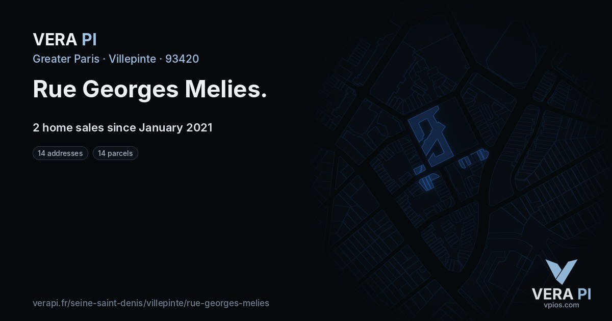 Rue Georges Melies, Villepinte at night – every parcel coloured by the prices around it, the street's own parcels lit