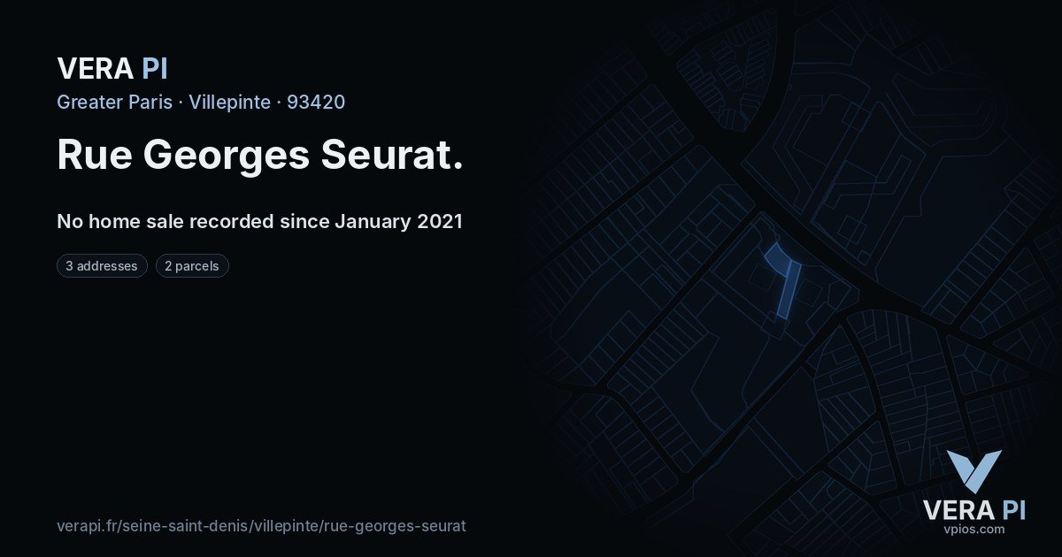 Rue Georges Seurat, Villepinte at night – every parcel coloured by the prices around it, the street's own parcels lit