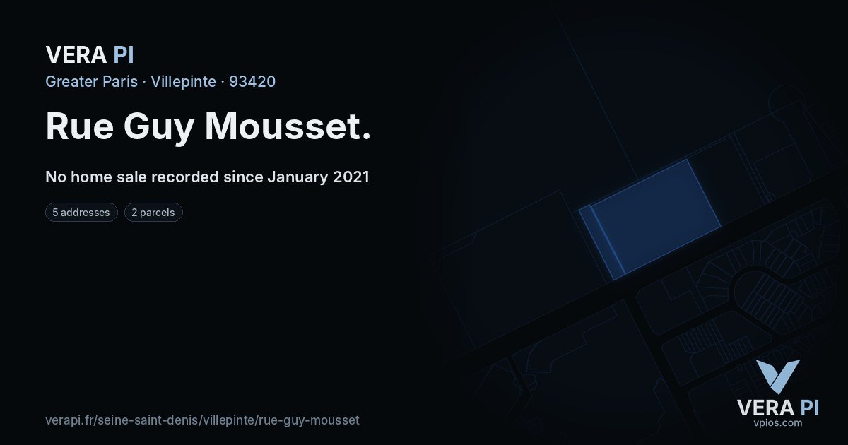 Rue Guy Mousset, Villepinte at night – every parcel coloured by the prices around it, the street's own parcels lit