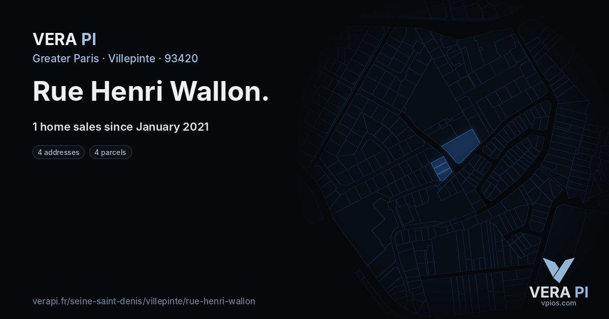 Rue Henri Wallon, Villepinte at night – every parcel coloured by the prices around it, the street's own parcels lit