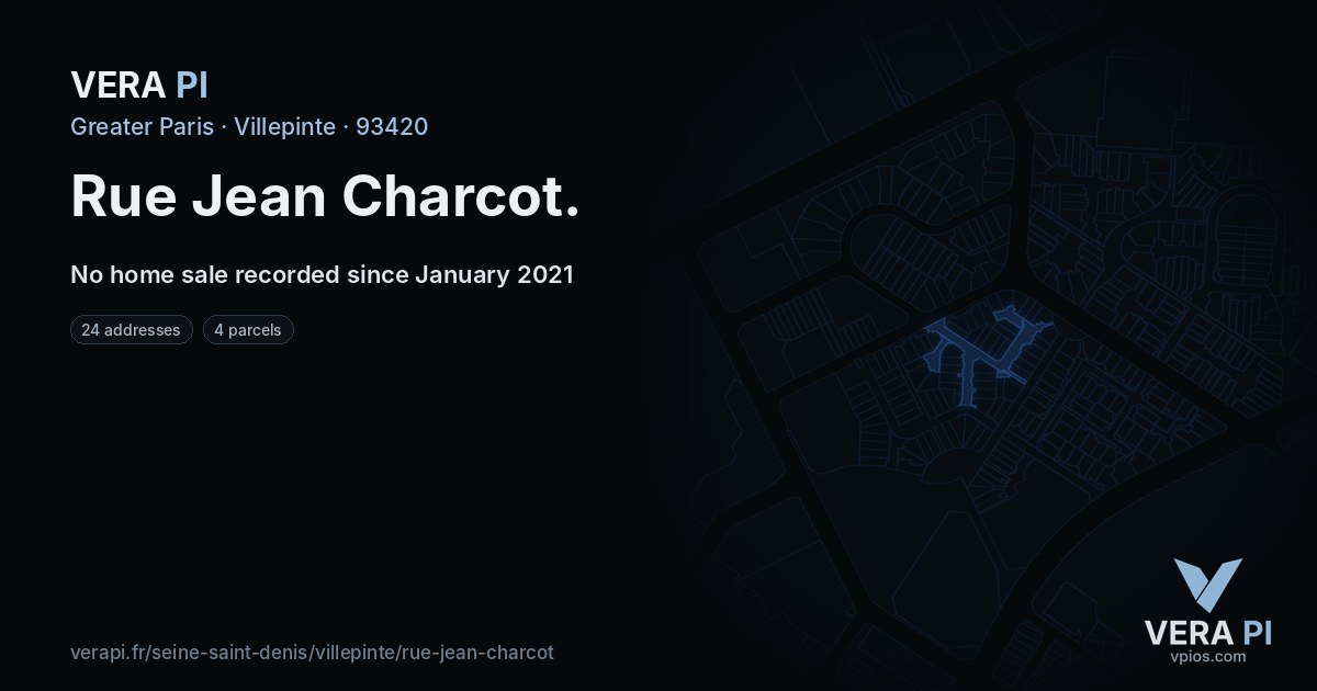 Rue Jean Charcot, Villepinte at night – every parcel coloured by the prices around it, the street's own parcels lit
