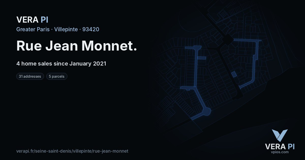 Rue Jean Monnet, Villepinte at night – every parcel coloured by the prices around it, the street's own parcels lit