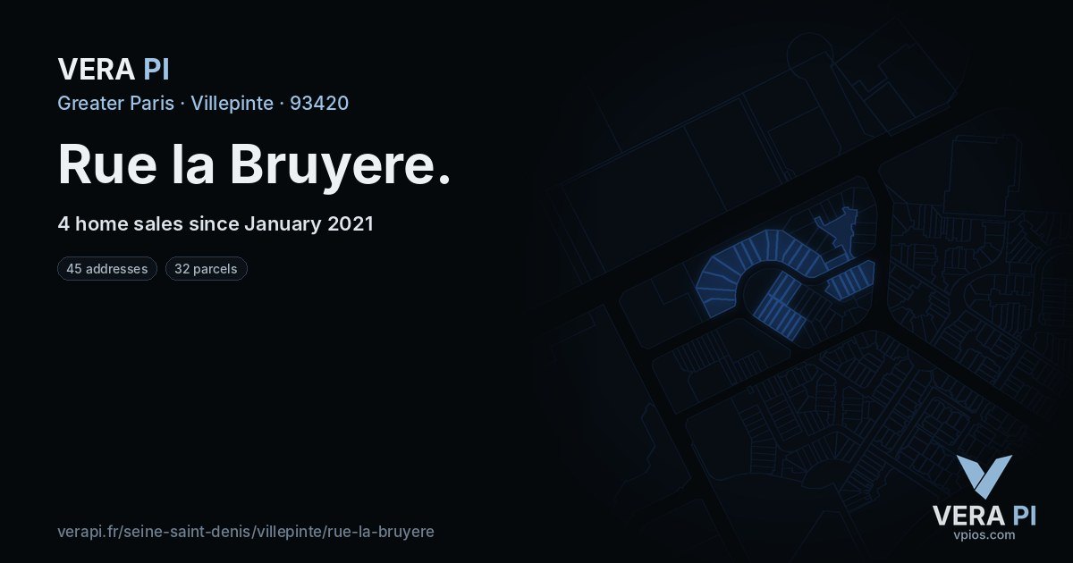 Rue la Bruyere, Villepinte at night – every parcel coloured by the prices around it, the street's own parcels lit