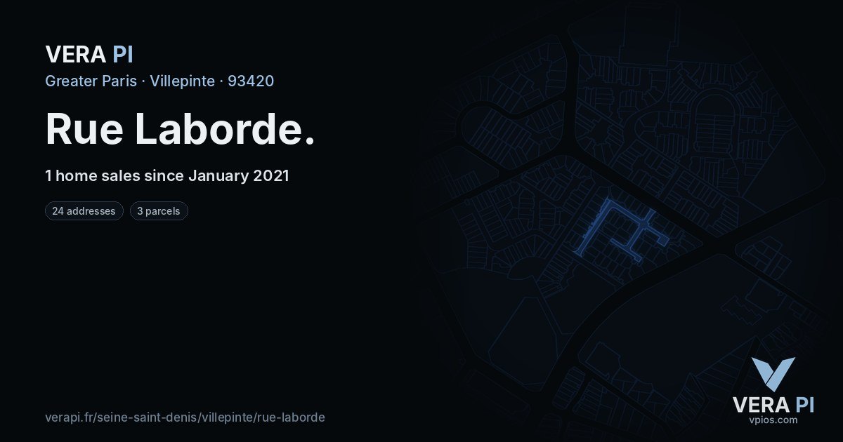 Rue Laborde, Villepinte at night – every parcel coloured by the prices around it, the street's own parcels lit