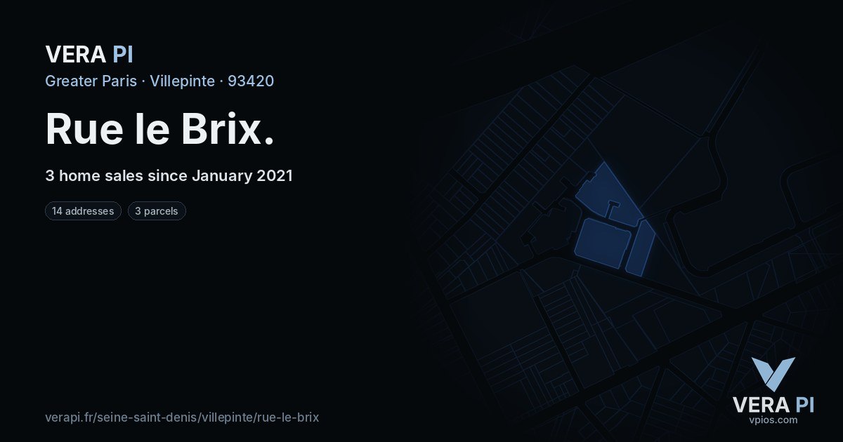 Rue le Brix, Villepinte at night – every parcel coloured by the prices around it, the street's own parcels lit