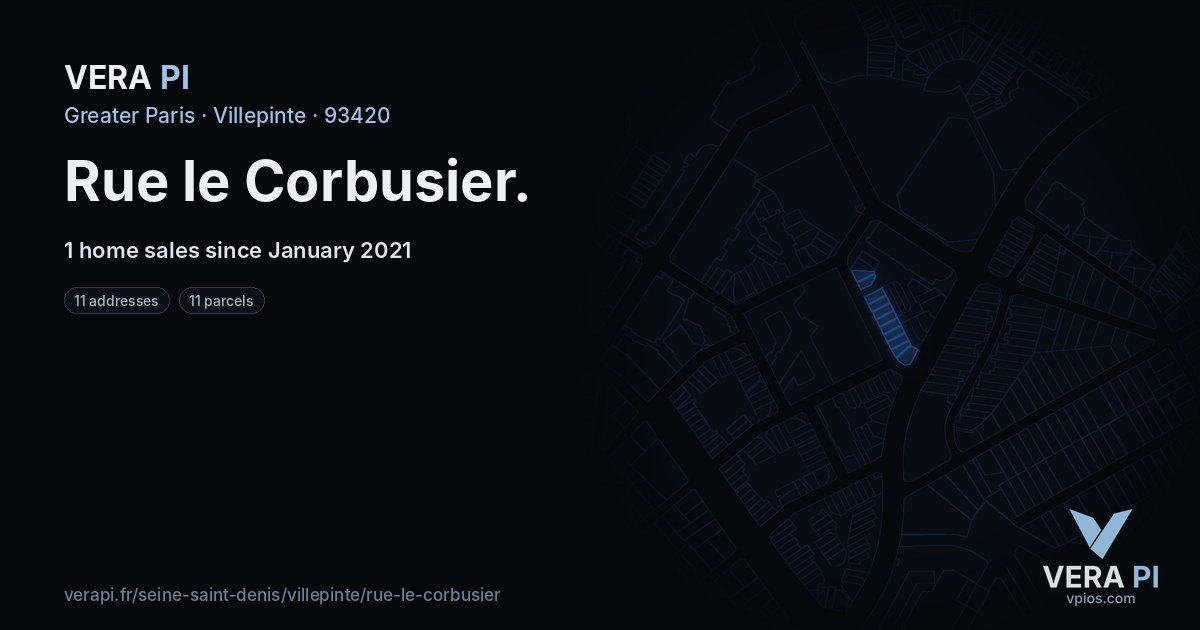 Rue le Corbusier, Villepinte at night – every parcel coloured by the prices around it, the street's own parcels lit