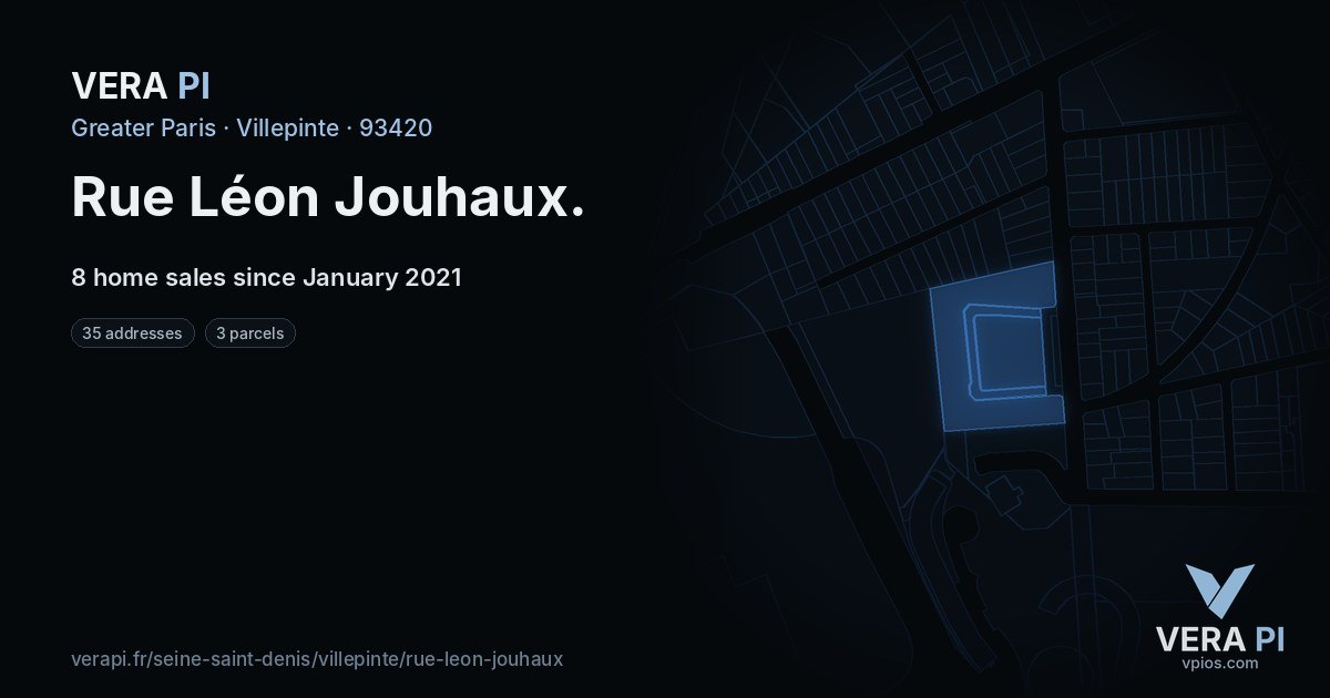 Rue Léon Jouhaux, Villepinte at night – every parcel coloured by the prices around it, the street's own parcels lit