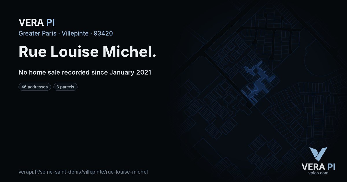 Rue Louise Michel, Villepinte at night – every parcel coloured by the prices around it, the street's own parcels lit