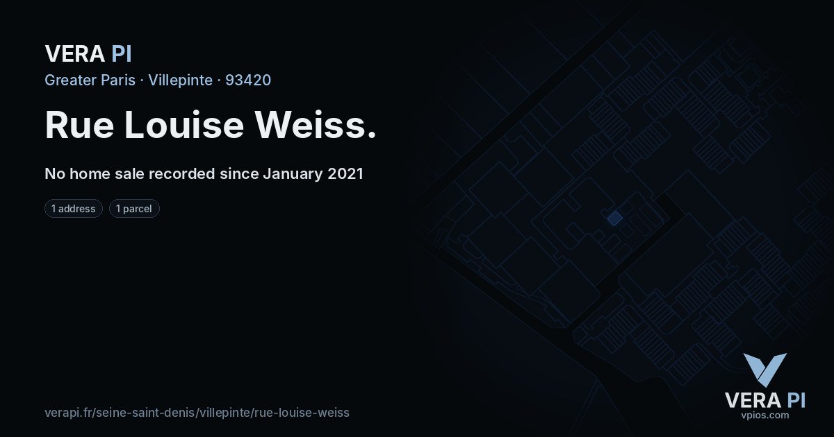 Rue Louise Weiss, Villepinte at night – every parcel coloured by the prices around it, the street's own parcels lit