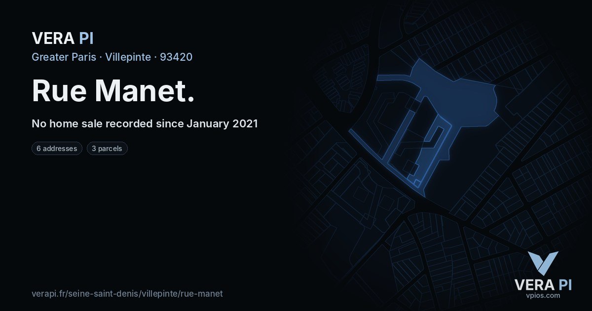 Rue Manet, Villepinte at night – every parcel coloured by the prices around it, the street's own parcels lit