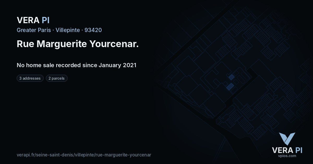 Rue Marguerite Yourcenar, Villepinte at night – every parcel coloured by the prices around it, the street's own parcels lit