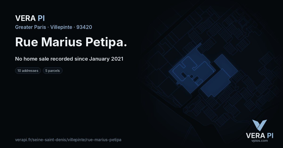 Rue Marius Petipa, Villepinte at night – every parcel coloured by the prices around it, the street's own parcels lit