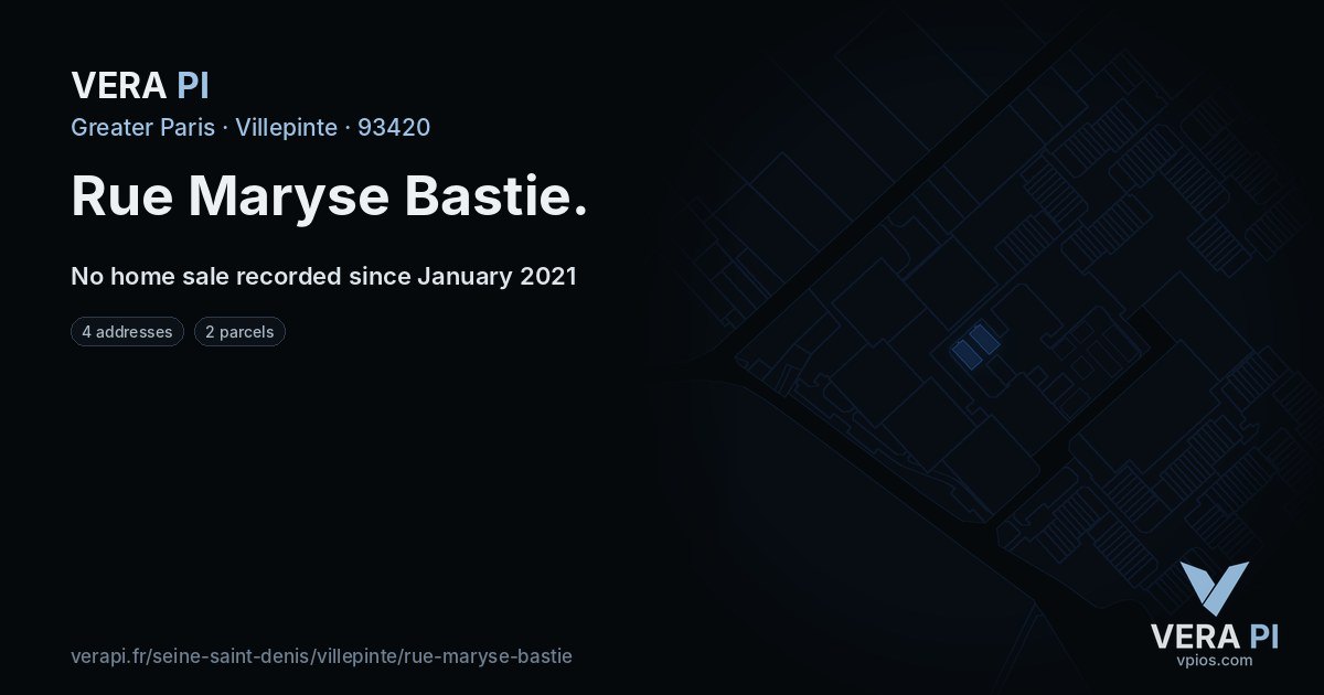 Rue Maryse Bastie, Villepinte at night – every parcel coloured by the prices around it, the street's own parcels lit