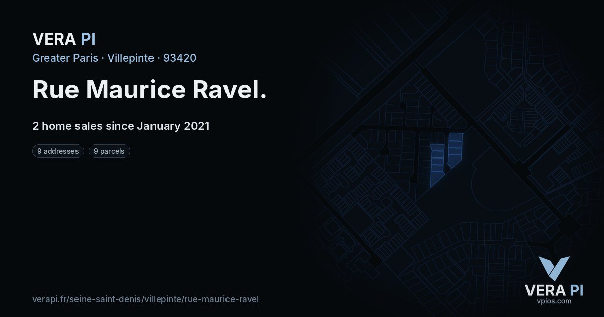 Rue Maurice Ravel, Villepinte at night – every parcel coloured by the prices around it, the street's own parcels lit
