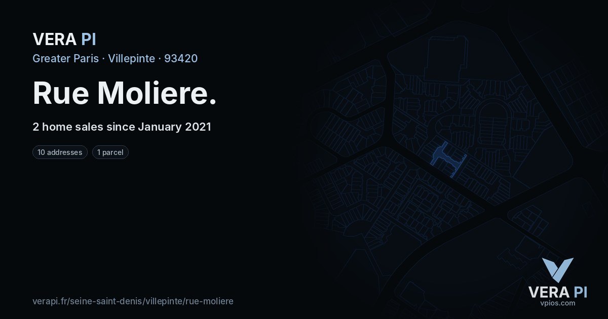 Rue Moliere, Villepinte at night – every parcel coloured by the prices around it, the street's own parcels lit