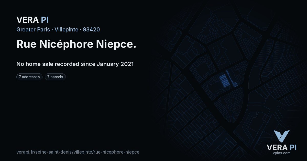 Rue Nicéphore Niepce, Villepinte at night – every parcel coloured by the prices around it, the street's own parcels lit