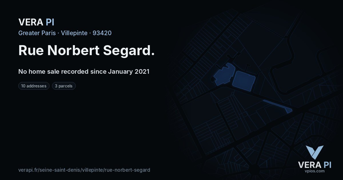 Rue Norbert Segard, Villepinte at night – every parcel coloured by the prices around it, the street's own parcels lit