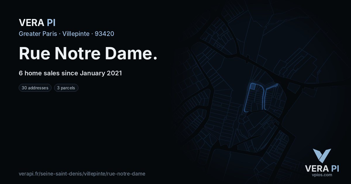Rue Notre Dame, Villepinte at night – every parcel coloured by the prices around it, the street's own parcels lit
