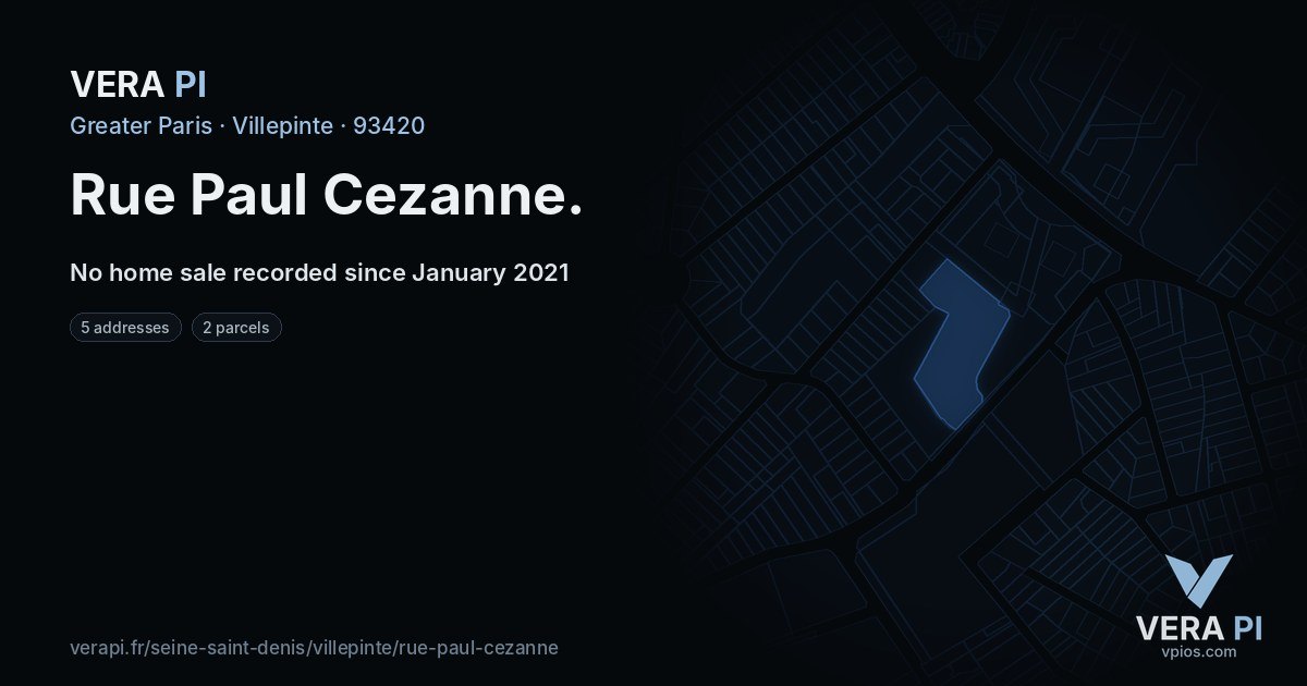 Rue Paul Cezanne, Villepinte at night – every parcel coloured by the prices around it, the street's own parcels lit