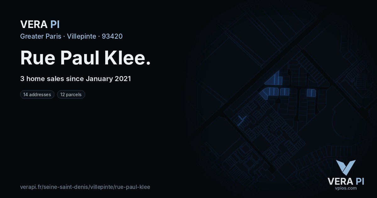 Rue Paul Klee, Villepinte at night – every parcel coloured by the prices around it, the street's own parcels lit