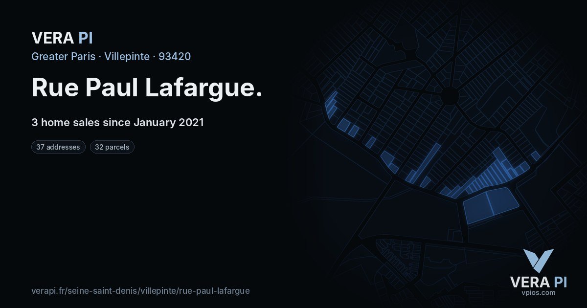 Rue Paul Lafargue, Villepinte at night – every parcel coloured by the prices around it, the street's own parcels lit