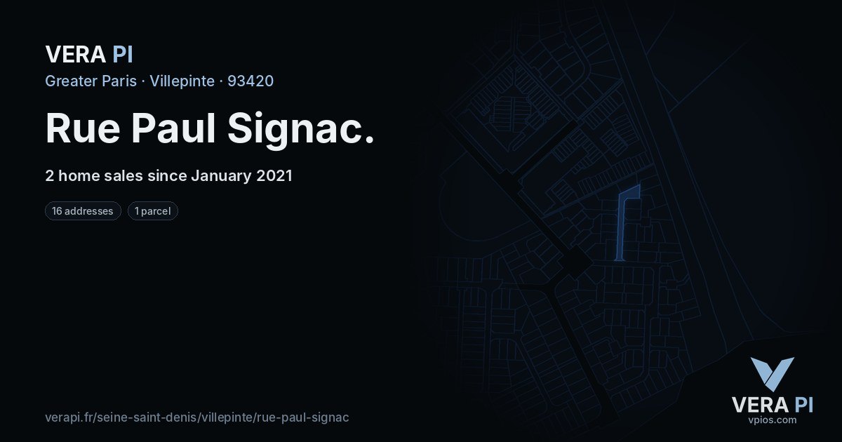 Rue Paul Signac, Villepinte at night – every parcel coloured by the prices around it, the street's own parcels lit