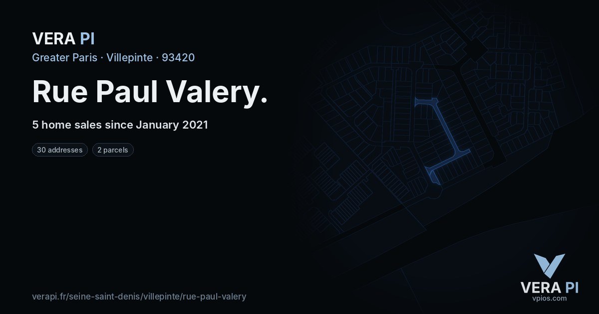 Rue Paul Valery, Villepinte at night – every parcel coloured by the prices around it, the street's own parcels lit