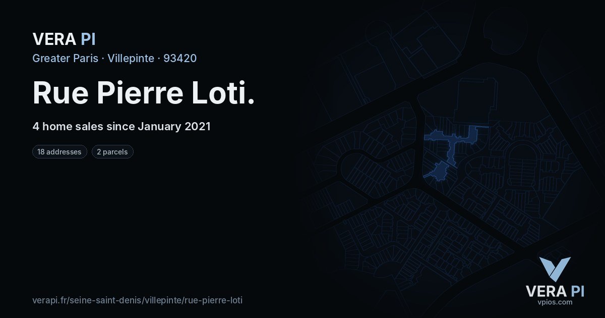 Rue Pierre Loti, Villepinte at night – every parcel coloured by the prices around it, the street's own parcels lit