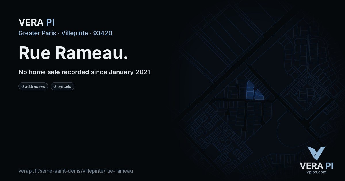 Rue Rameau, Villepinte at night – every parcel coloured by the prices around it, the street's own parcels lit