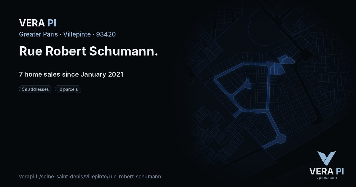 Rue Robert Schumann, Villepinte at night – every parcel coloured by the prices around it, the street's own parcels lit