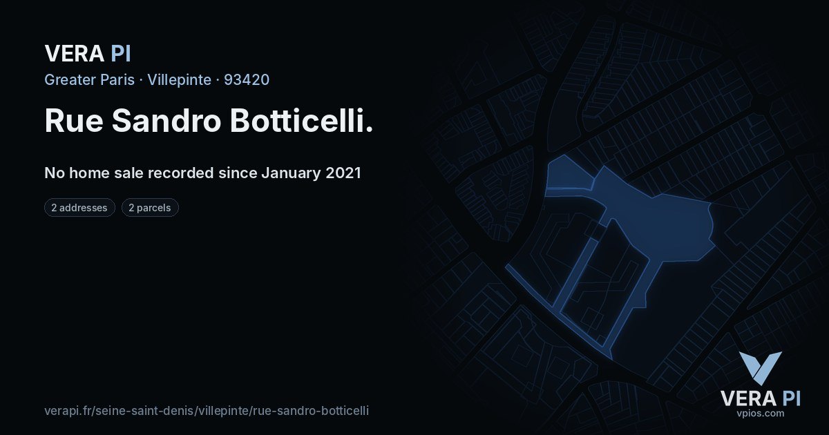 Rue Sandro Botticelli, Villepinte at night – every parcel coloured by the prices around it, the street's own parcels lit