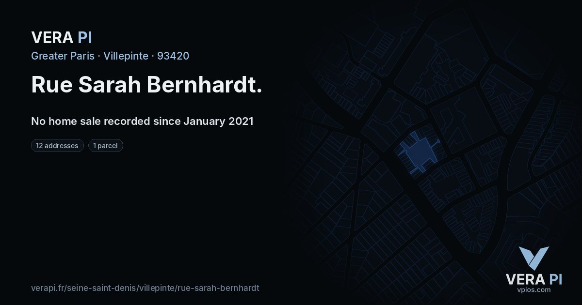 Rue Sarah Bernhardt, Villepinte at night – every parcel coloured by the prices around it, the street's own parcels lit