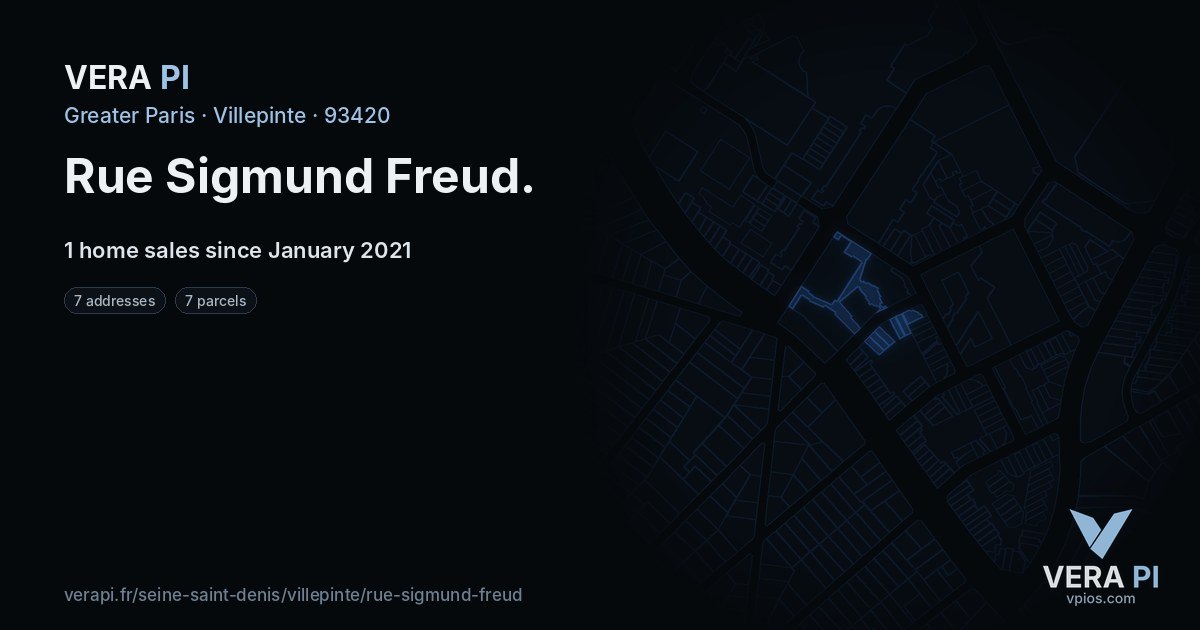 Rue Sigmund Freud, Villepinte at night – every parcel coloured by the prices around it, the street's own parcels lit