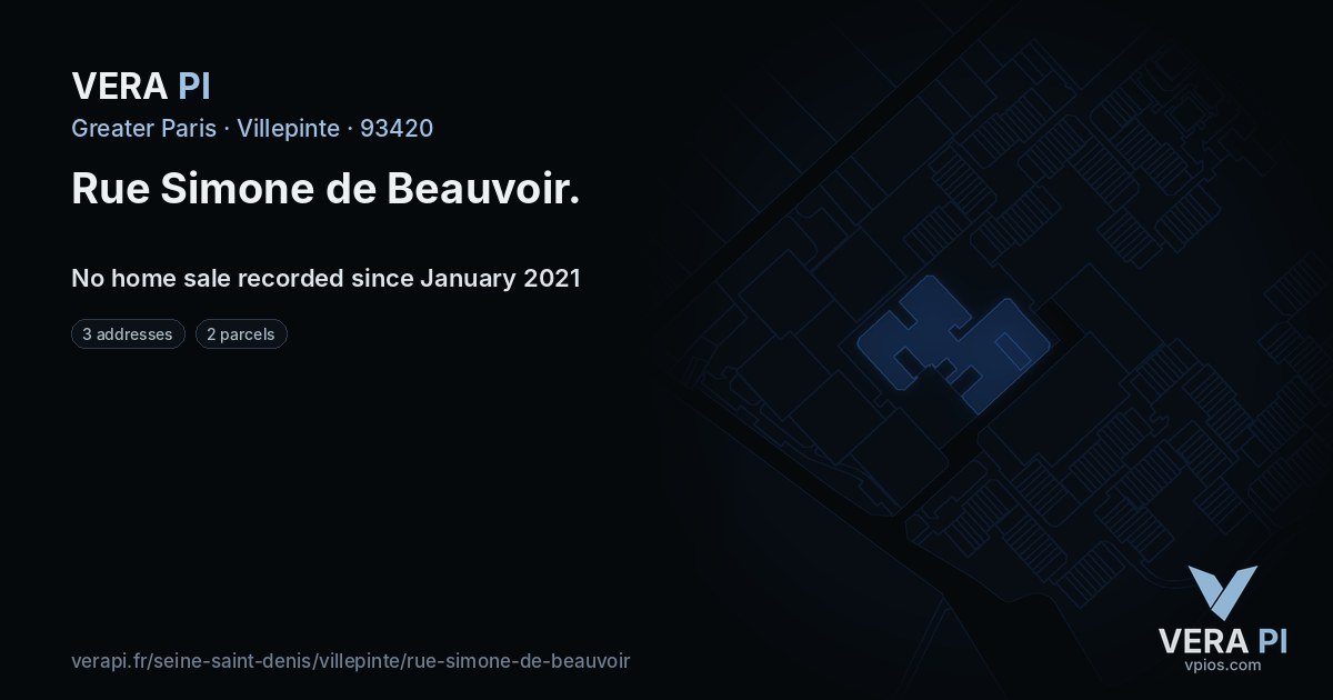 Rue Simone de Beauvoir, Villepinte at night – every parcel coloured by the prices around it, the street's own parcels lit