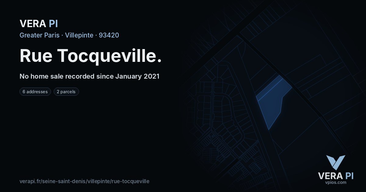 Rue Tocqueville, Villepinte at night – every parcel coloured by the prices around it, the street's own parcels lit