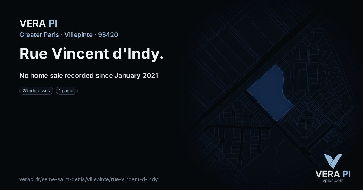 Rue Vincent d'Indy, Villepinte at night – every parcel coloured by the prices around it, the street's own parcels lit