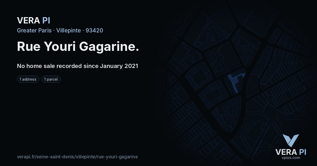 Rue Youri Gagarine, Villepinte at night – every parcel coloured by the prices around it, the street's own parcels lit