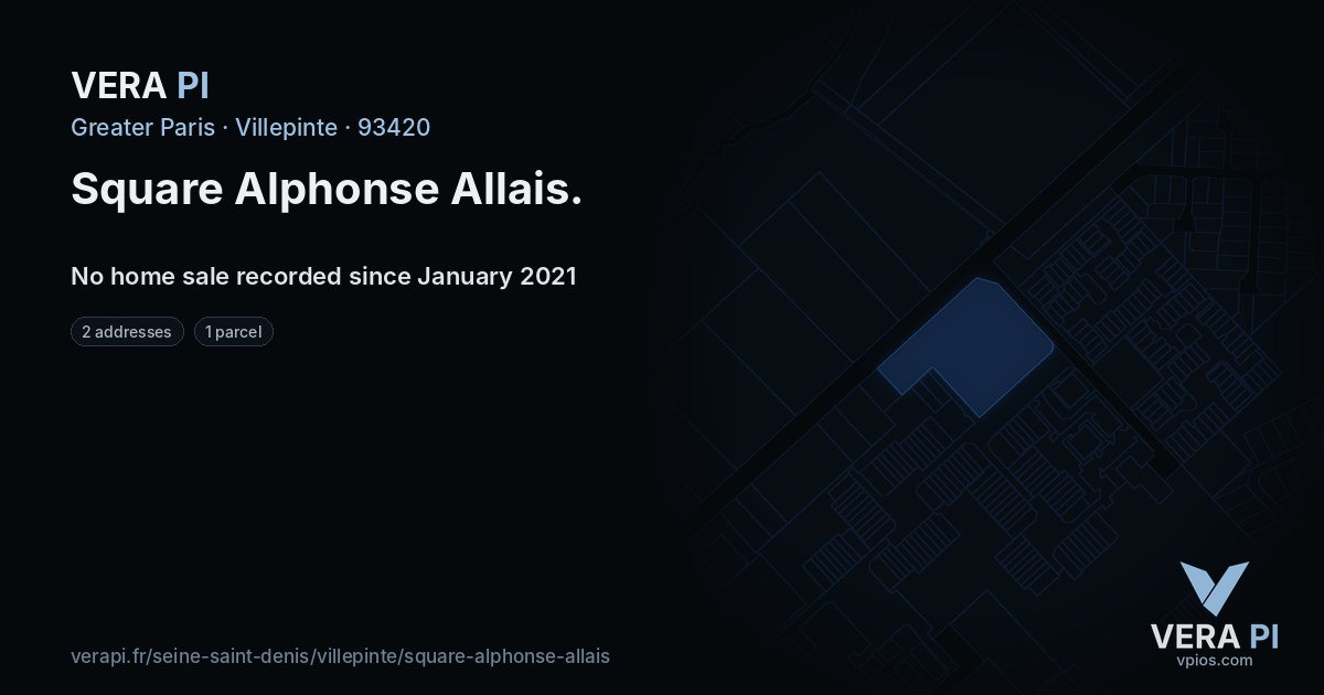 Square Alphonse Allais, Villepinte at night – every parcel coloured by the prices around it, the street's own parcels lit