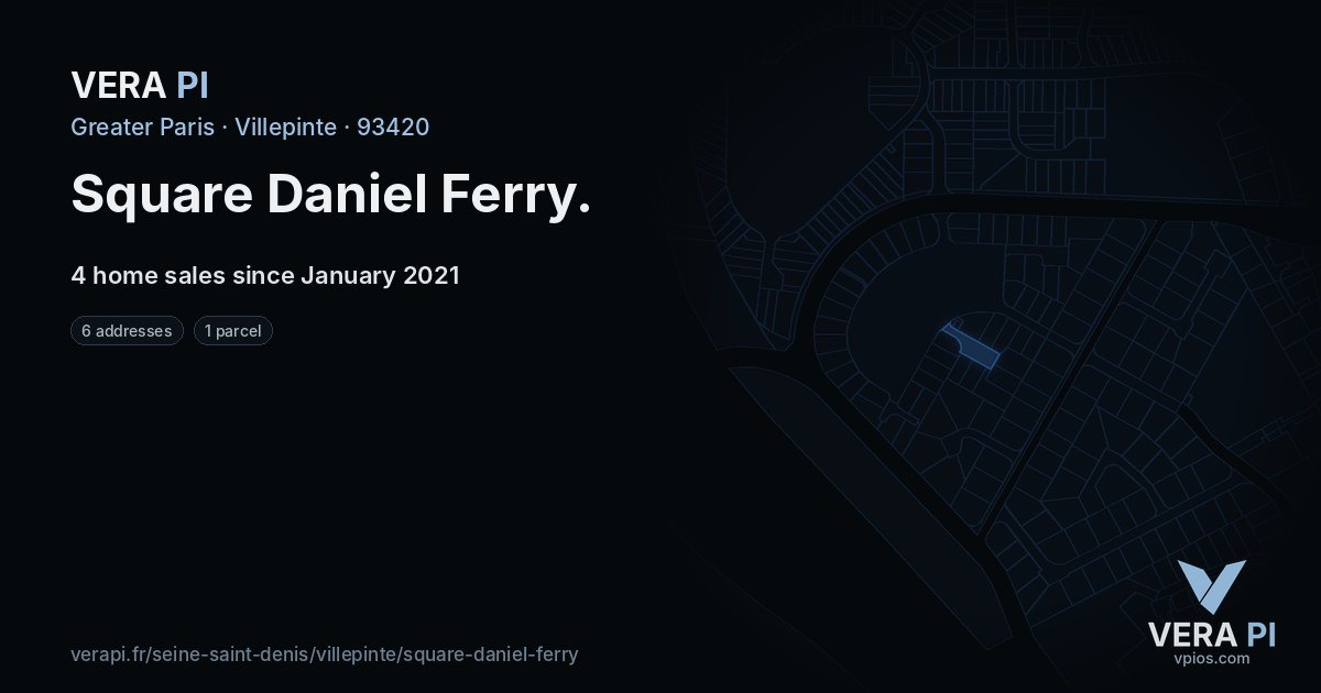 Square Daniel Ferry, Villepinte at night – every parcel coloured by the prices around it, the street's own parcels lit