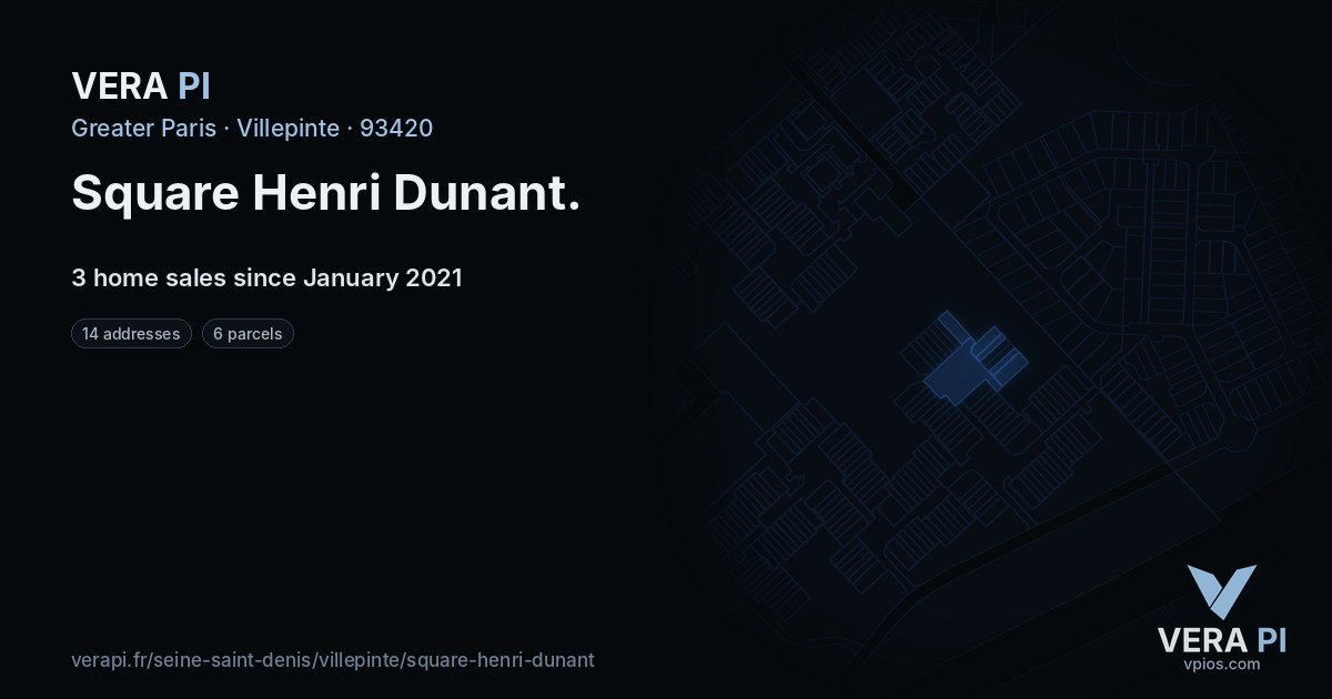 Square Henri Dunant, Villepinte at night – every parcel coloured by the prices around it, the street's own parcels lit