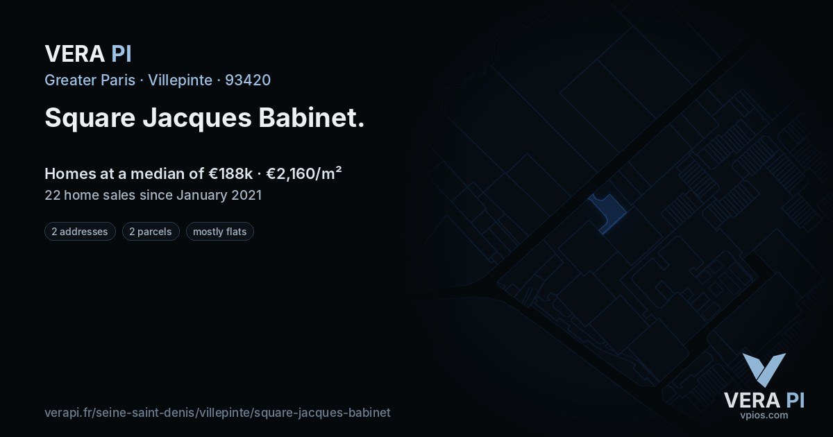 Square Jacques Babinet, Villepinte at night – every parcel coloured by the prices around it, the street's own parcels lit